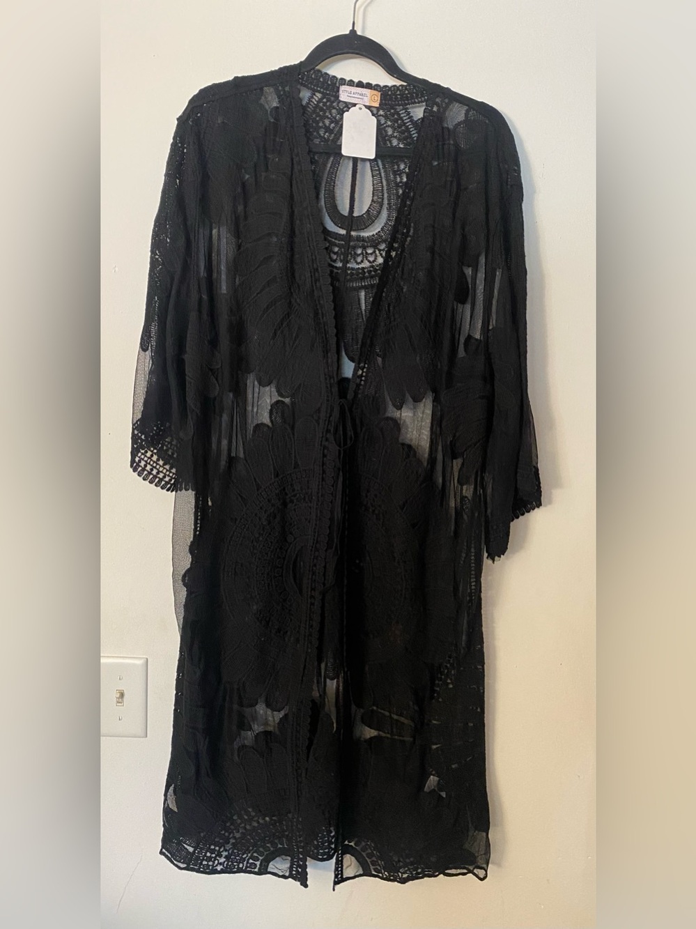 STYLE APPAREL Black Crochet Sheer Kimono